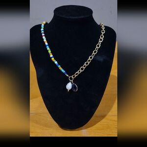 Handmade multicolor beaded and gold plated chain necklace